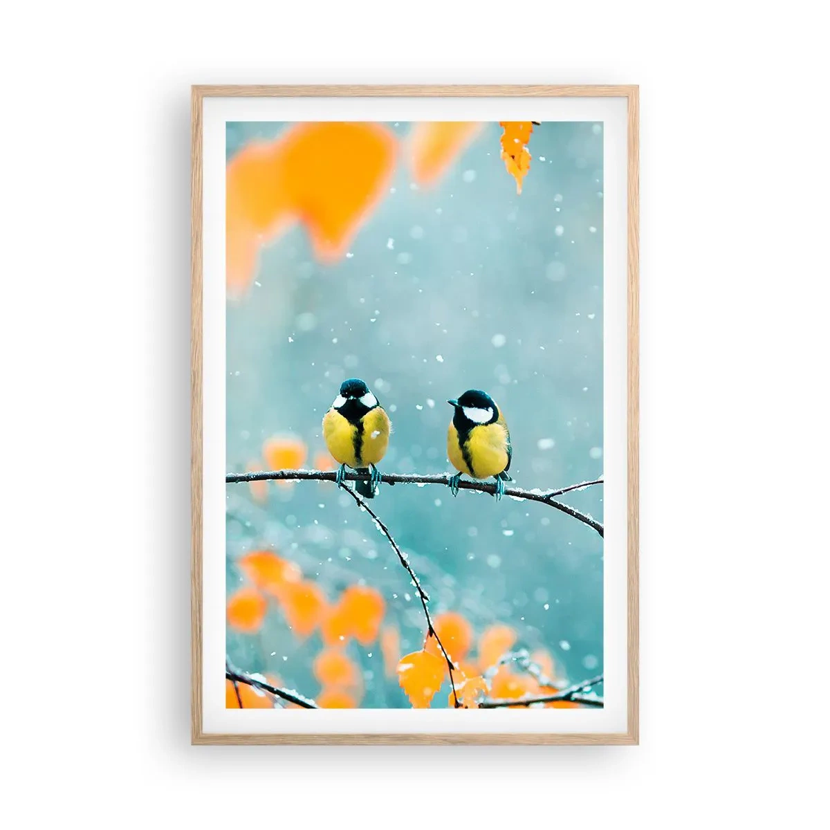Poster in light oak frame - Birdy Gossip - 61x91 cm
