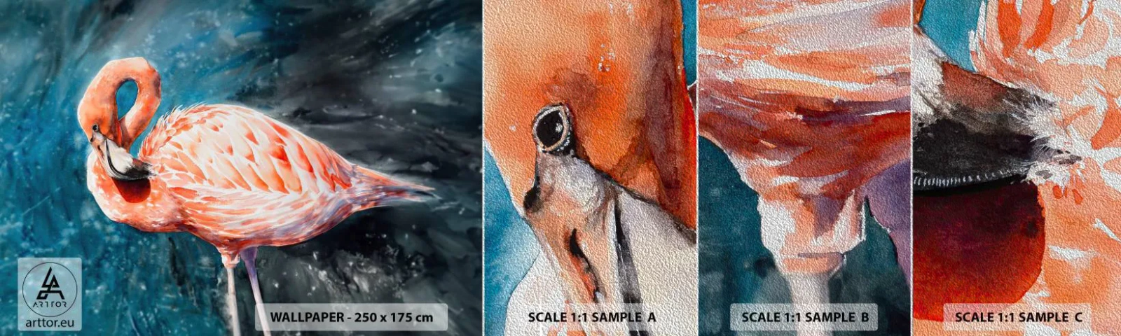 Photo Wallpaper Sample Premium Sand - Decorative by Nature - Flamingo, Bird, Nature - 100x30 cm