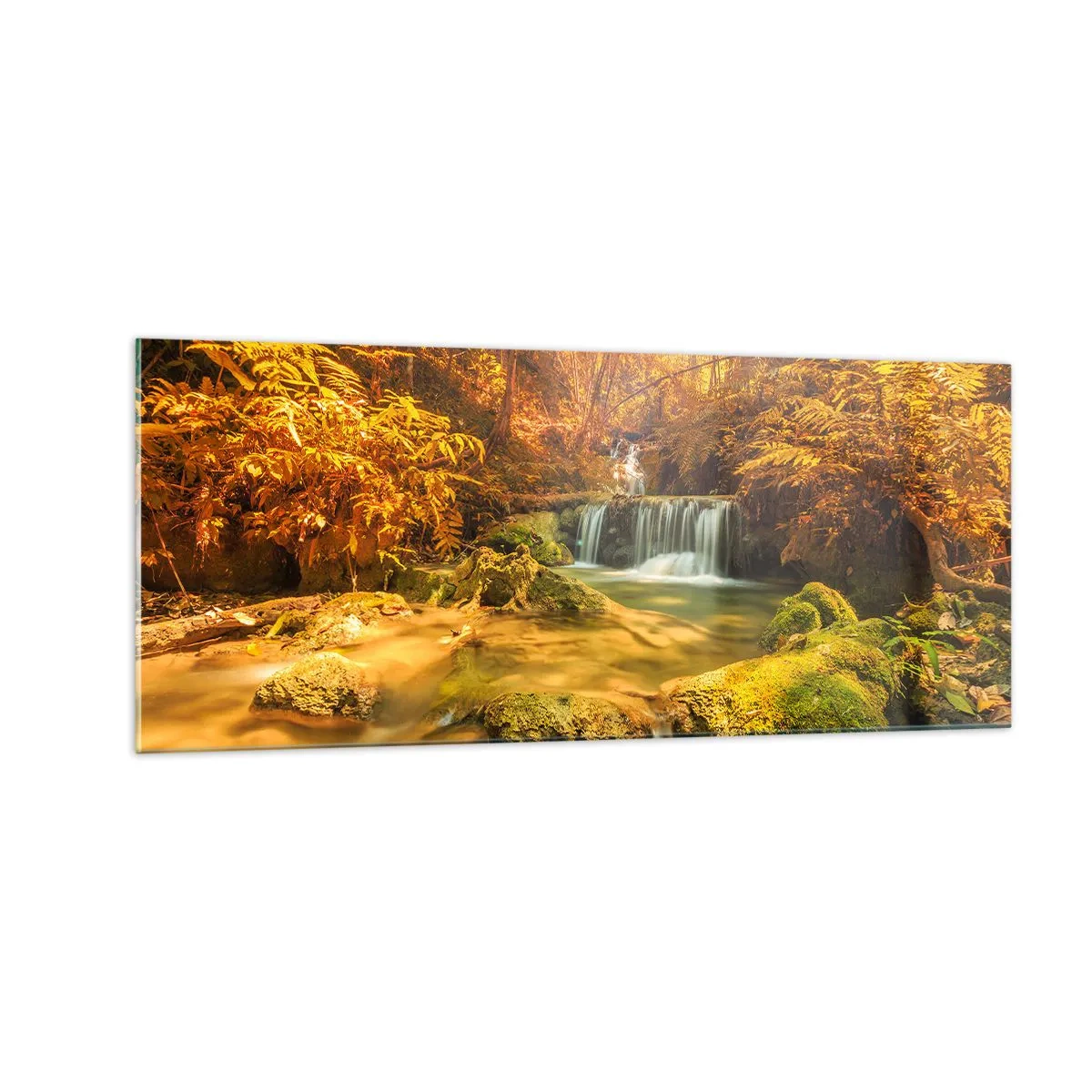 Glass picture - Forest Cascade in Gold - 100x40 cm