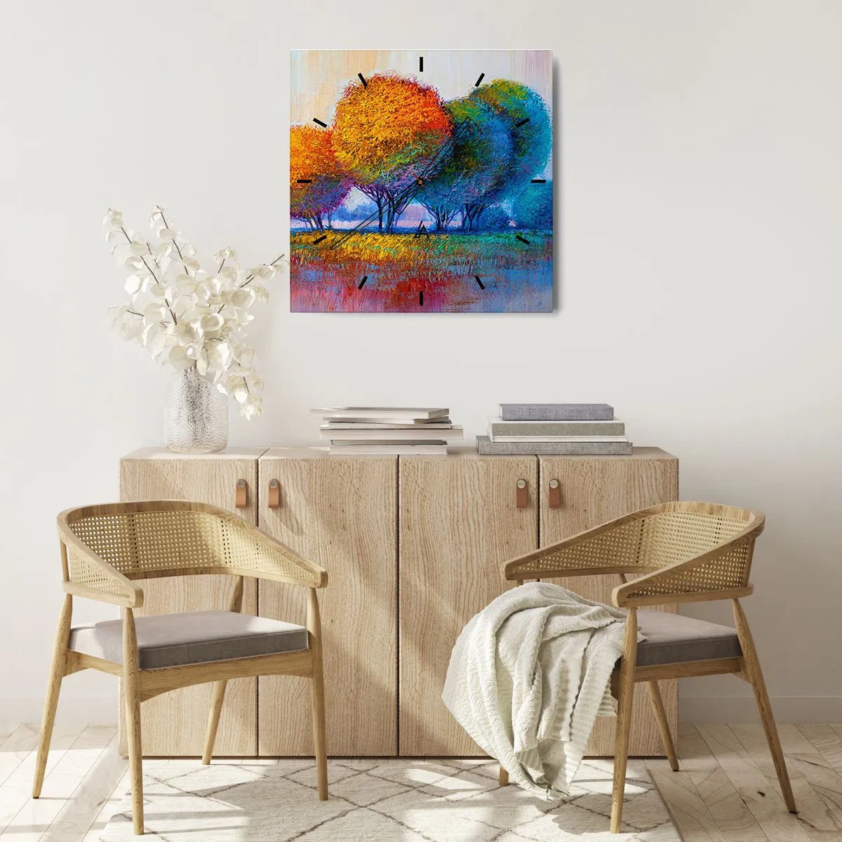 Wall clock - Clock on glass - Cluster of Dashing Colours - 30x30 cm