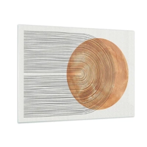 Glass picture - Geometric form with concentric lines and a golden circle - 70x50cm - Sunny Composition - Modern wall decoration for the living room and bedroom ARTTOR