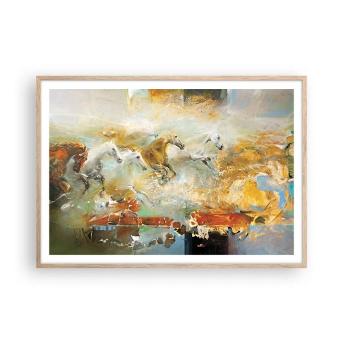 Poster in light oak frame - Gallopping through the World - 100x70 cm