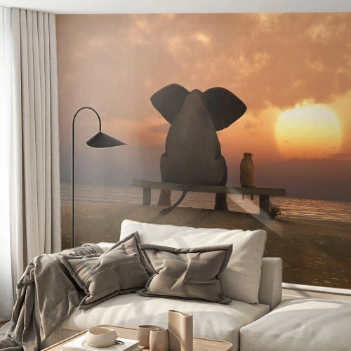 Custom Wallpaper Premium Canvas - It Feels Good to Be Quiet Together - Abstraction, Animals, Friendship