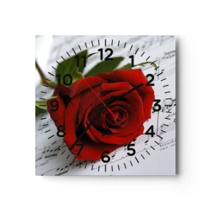 Wall clock - Clock on glass - Music of Feelings in Scarlet - 30x30 cm