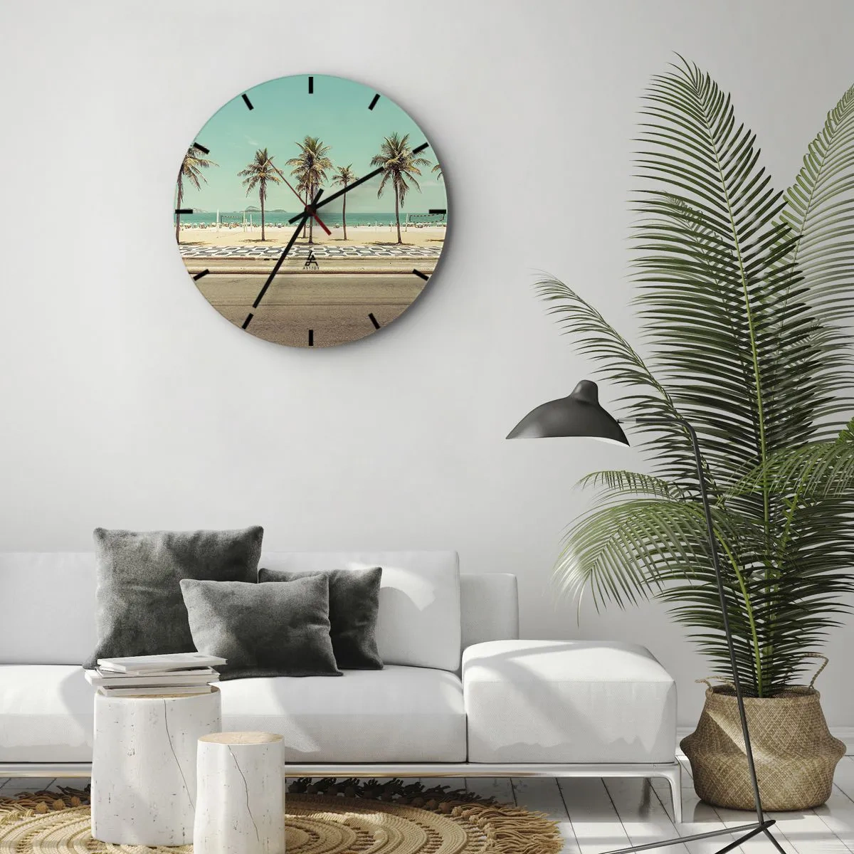 Wall clock - Clock on glass - By the Beach - 40x40 cm
