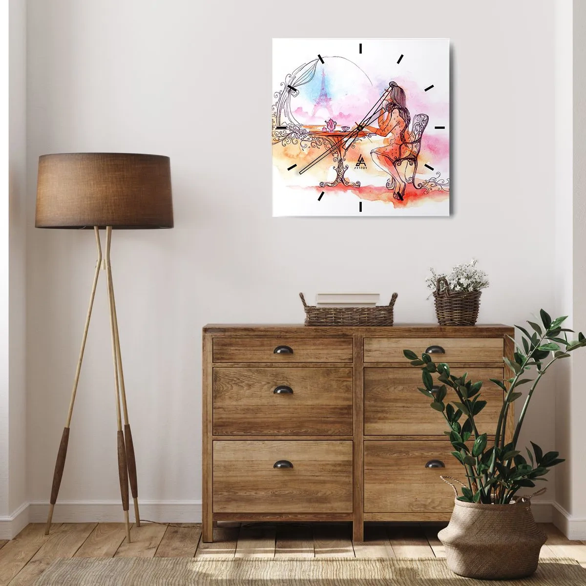 Wall clock - Clock on glass - Parisian Chic - 30x30 cm