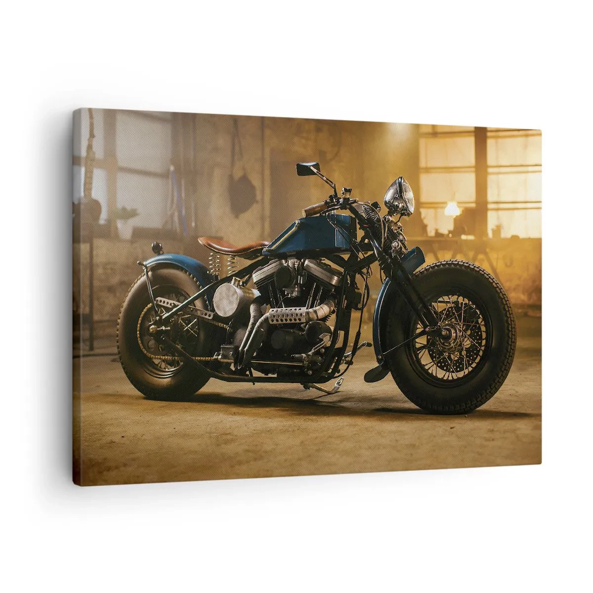 Canvas picture - A stylish motorcycle in an industrial interior with warm lighting - 70x50cm - I Can Do Anything - Modern wall decoration for the living room and bedroom ARTTOR