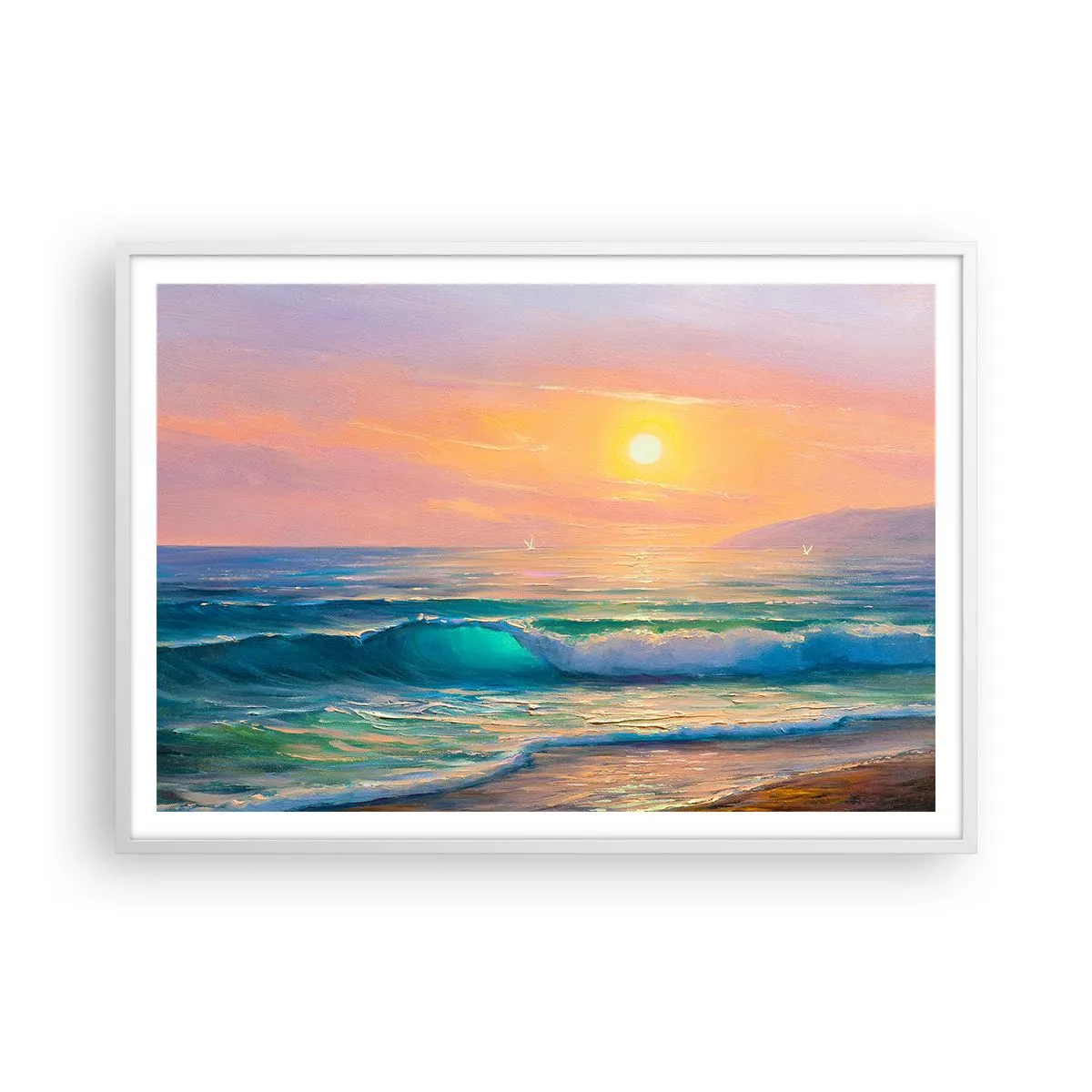 Poster in white frmae - Turquoise Song of the Waves - 100x70 cm