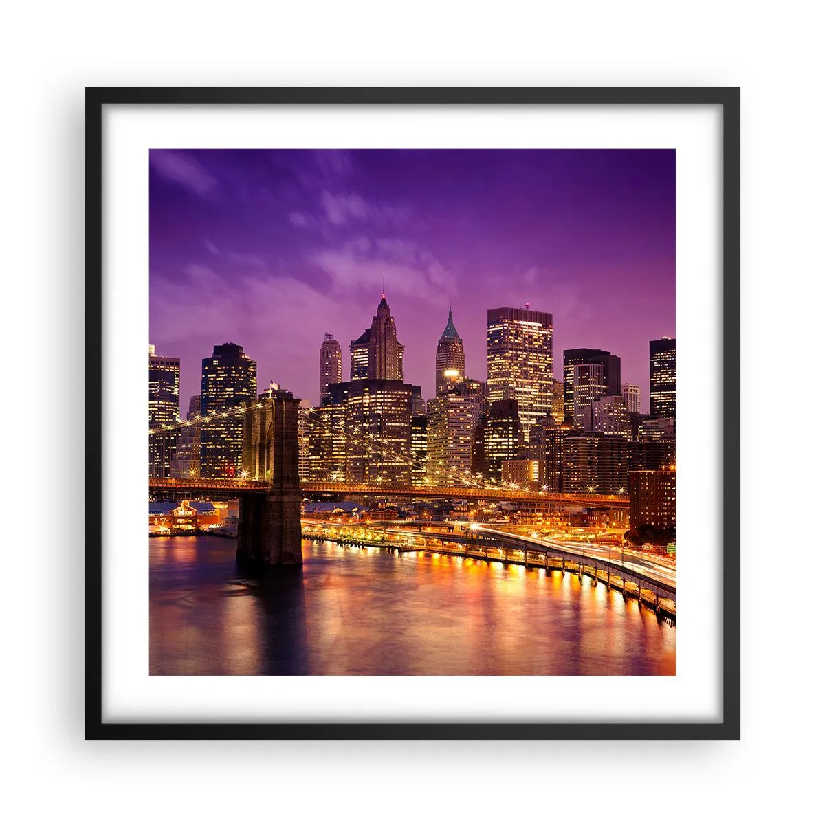 Poster in black frame - Violet and Gold Manhattan - 50x50 cm