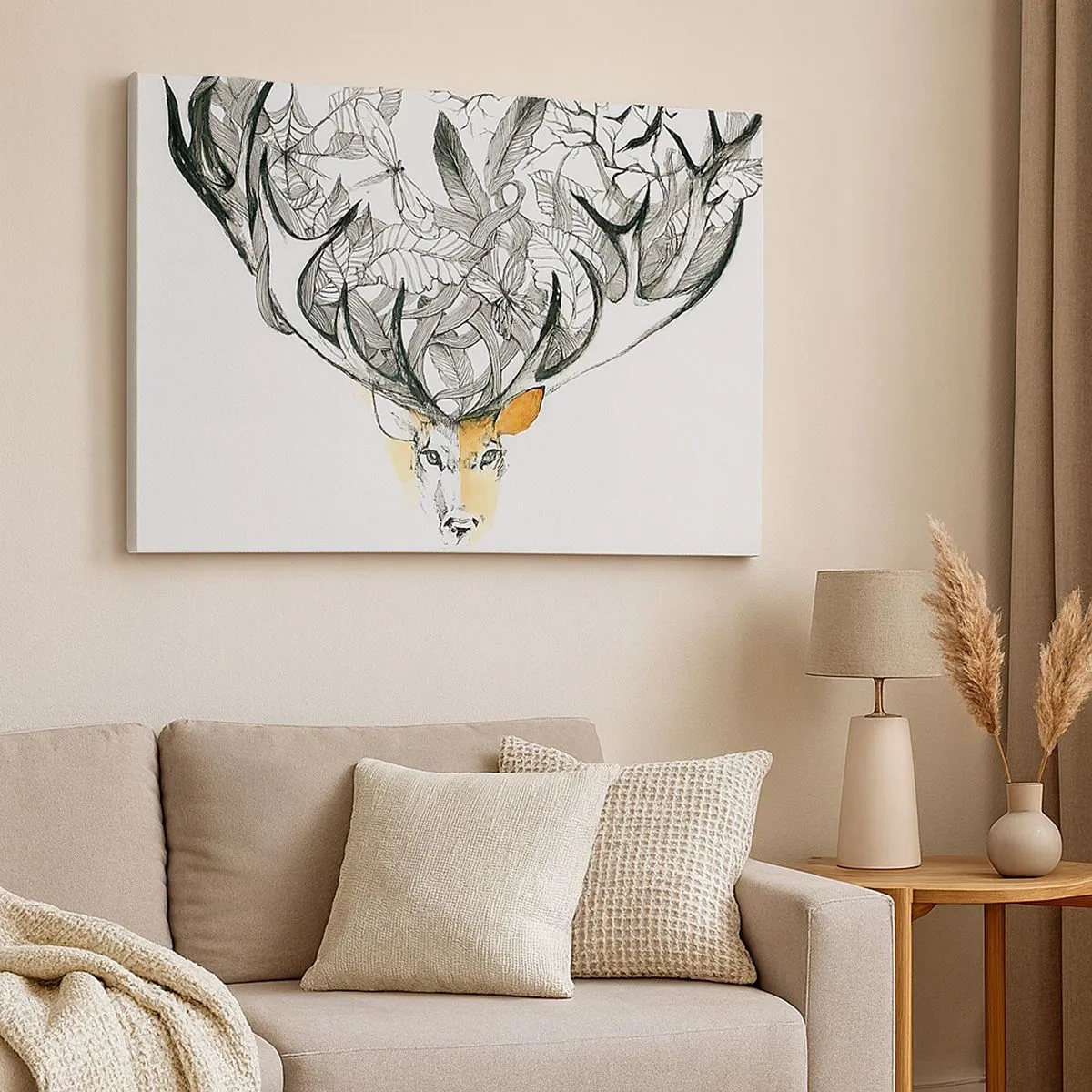 Canvas picture - Subtle deer graphic with decorative antlers - 70x50cm - Cornucopia - Modern wall decoration for the living room and bedroom ARTTOR