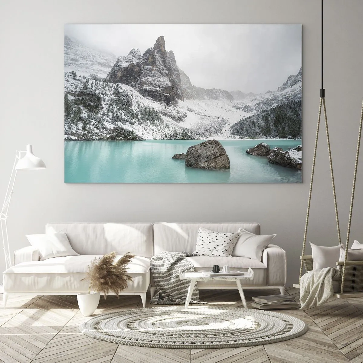 Glass picture - Winter landscape with a turquoise lake - 70x50cm - On Guard - Modern wall decoration for the living room and bedroom ARTTOR
