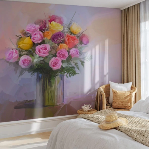 Photo Wallpaper Premium Canvas - Retained Beauty - Vase with Flowers, Bouquet of flowers, Piece - 250x175 cm