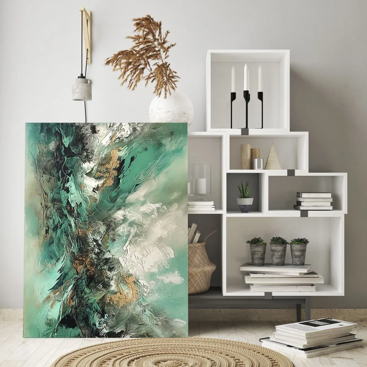 Glass picture - Emerald and Black Lump - 80x120 cm