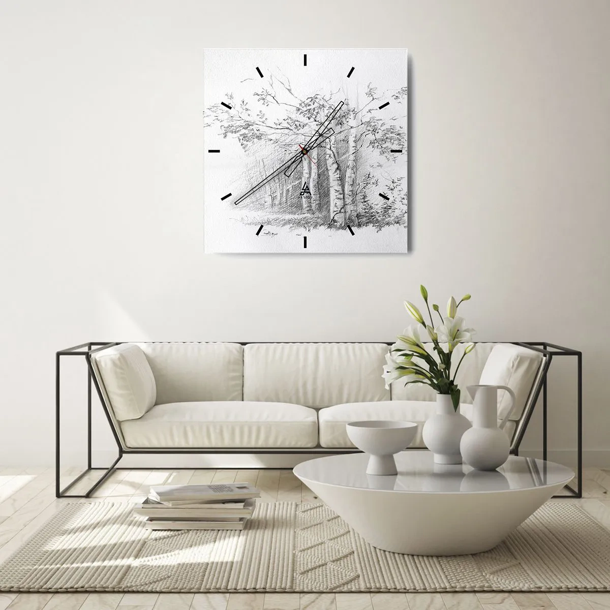 Wall clock - Clock on glass - Holiday of Birch Forest - 30x30 cm