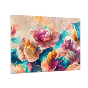 Glass picture - Colorful flowers against a watercolor background - 70x50cm - Colourful Splendour of a Bouquet - Modern wall decoration for the living room and bedroom ARTTOR