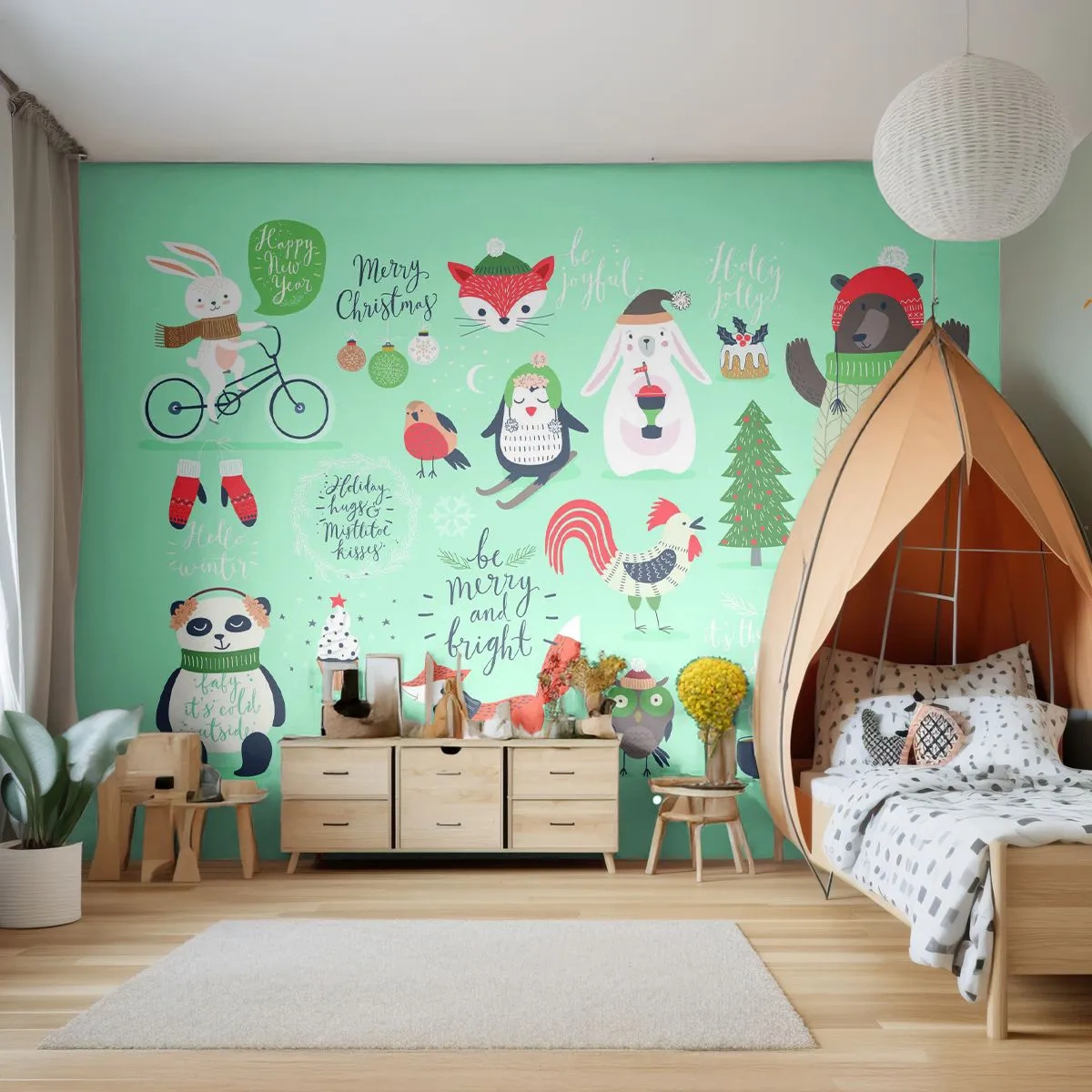 Self-Adhesive Photo Wallpaper Deluxe Sticker - Let Christmas Last Forever! - For children, Winter, Happy Animals - 350x256 cm
