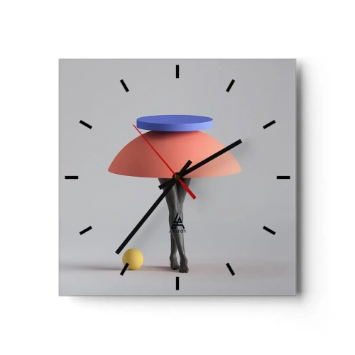 Wall clock - Clock on glass - Surrealistic Composition - 40x40 cm