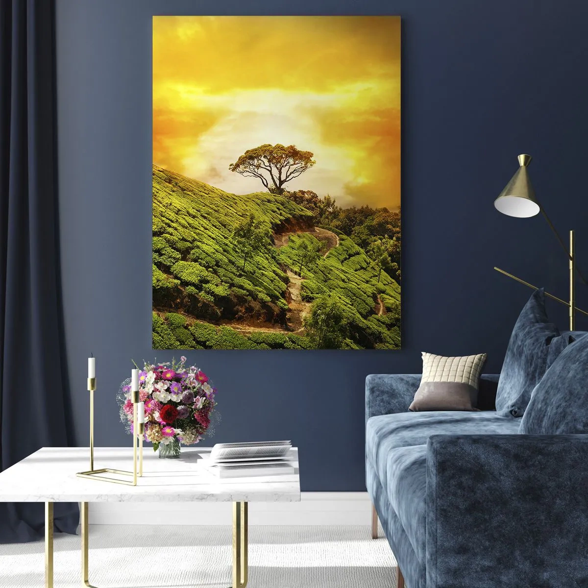 Glass picture - Winding Path, Green Slope - 50x70 cm