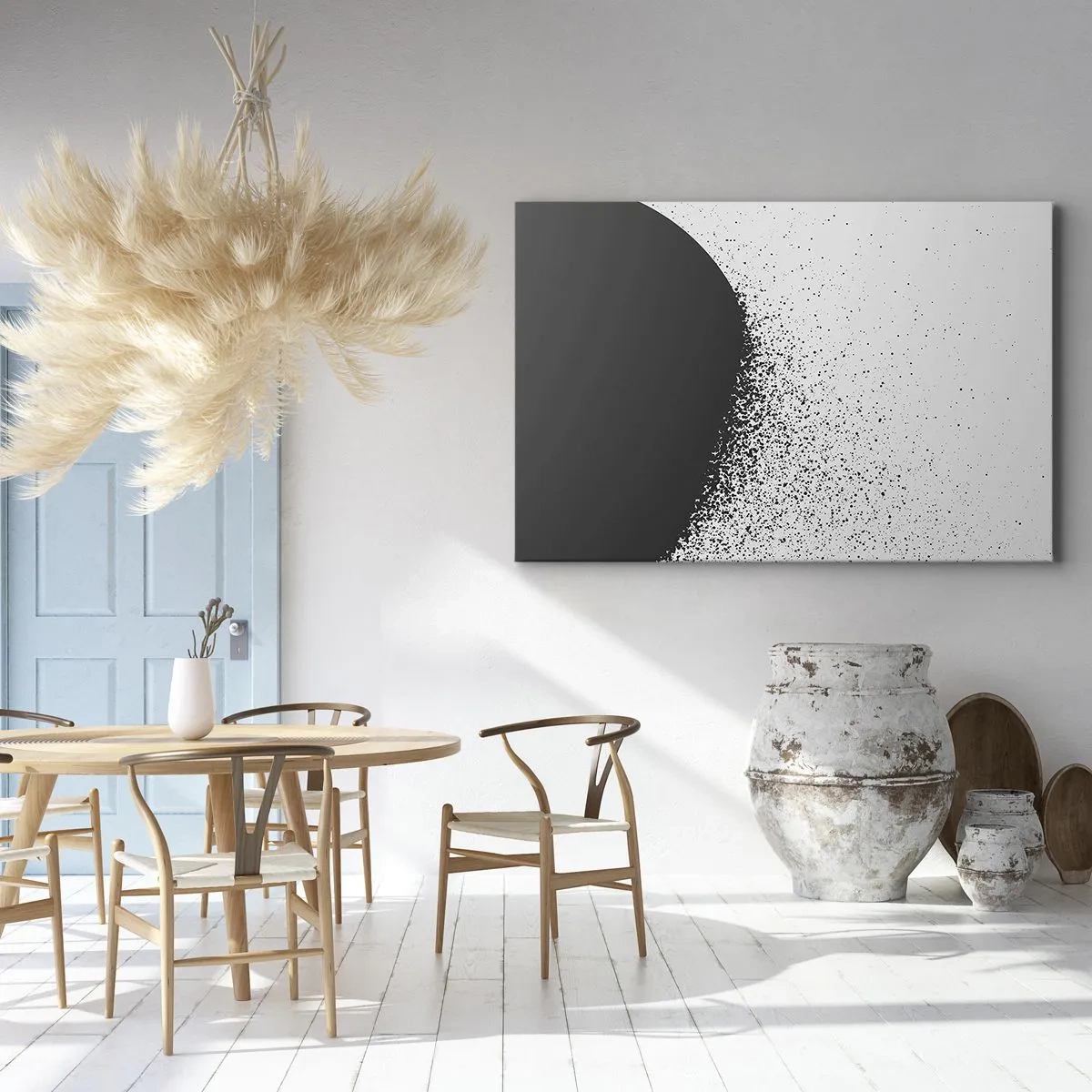 Canvas picture - Abstract pattern with black particles on a light background - 70x50cm - Movement of Particles - Modern wall decoration for the living room and bedroom ARTTOR