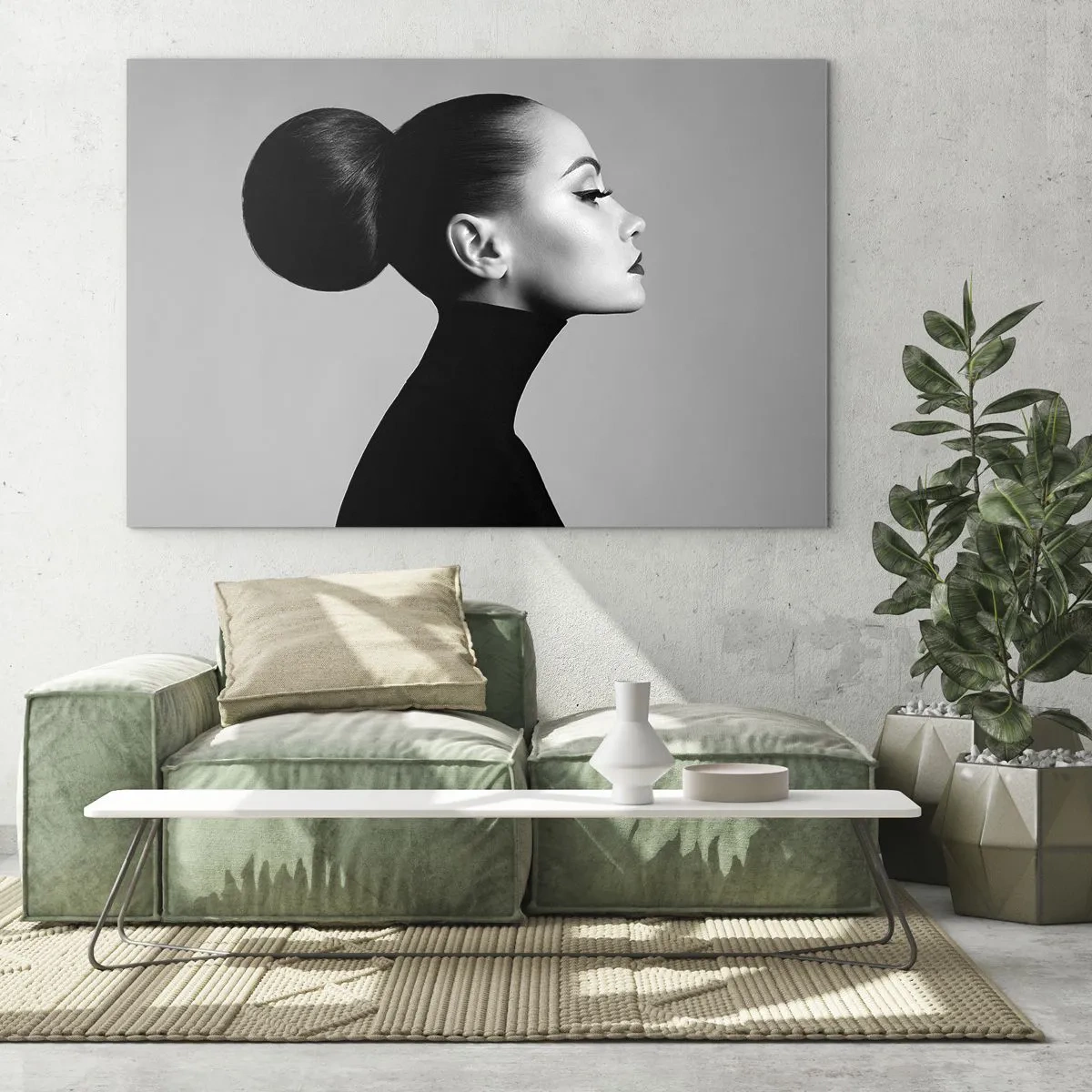 Glass picture - Stylish woman in black against a gray background - 70x50cm - Modern Nefretete - Modern wall decoration for the living room and bedroom ARTTOR