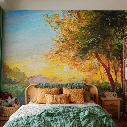 Self-Adhesive Photo Wallpaper Deluxe Sticker - Et In Arcadia Ego - Landscape, River, Rays of the sun - 450x315 cm