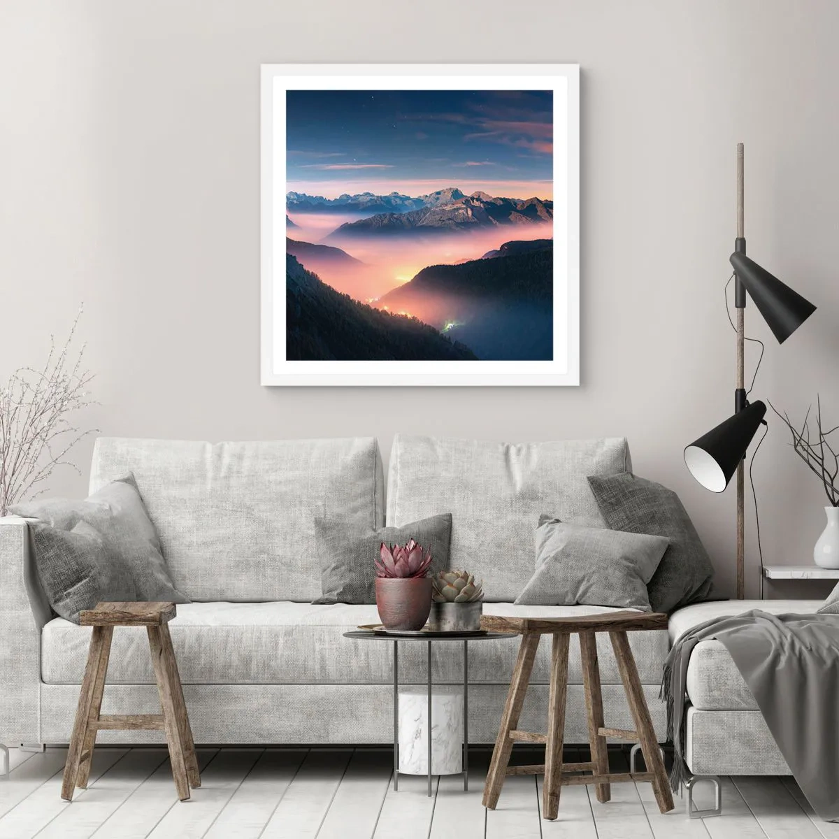 Poster in white frmae - Light in the Valleys - 30x30 cm
