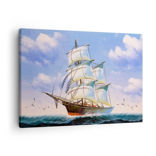 Canvas picture - A sailing ship on the open sea under a blue sky - 70x50cm - Proudly with Wind - Modern wall decoration for the living room and bedroom ARTTOR