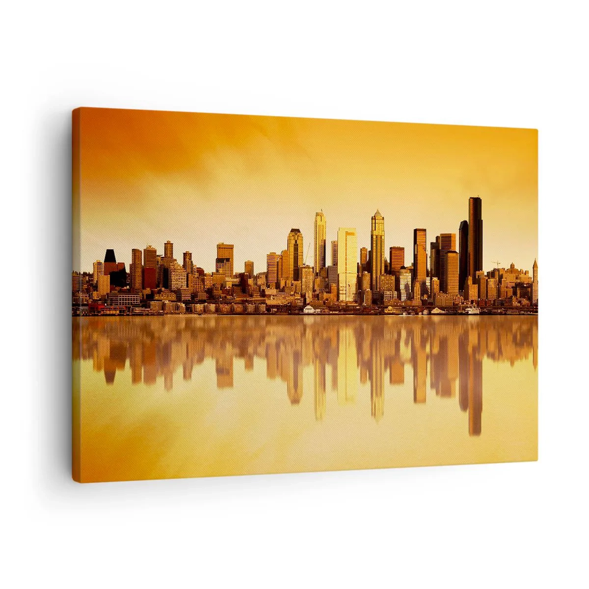 Canvas picture - City panorama reflected in the water at sunset - 70x50cm - Silence of a Metropoly - Modern wall decoration for the living room and bedroom ARTTOR