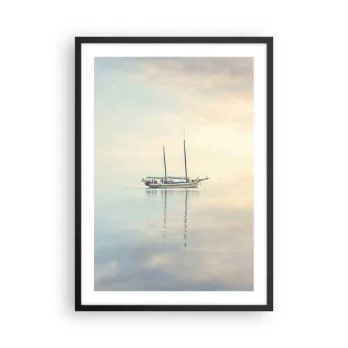 Poster in black frame - A ship on a calm sea with a gentle reflection - 50x70cm - In the Sea of Silence - Modern wall decoration for the living room and bedroom ARTTOR