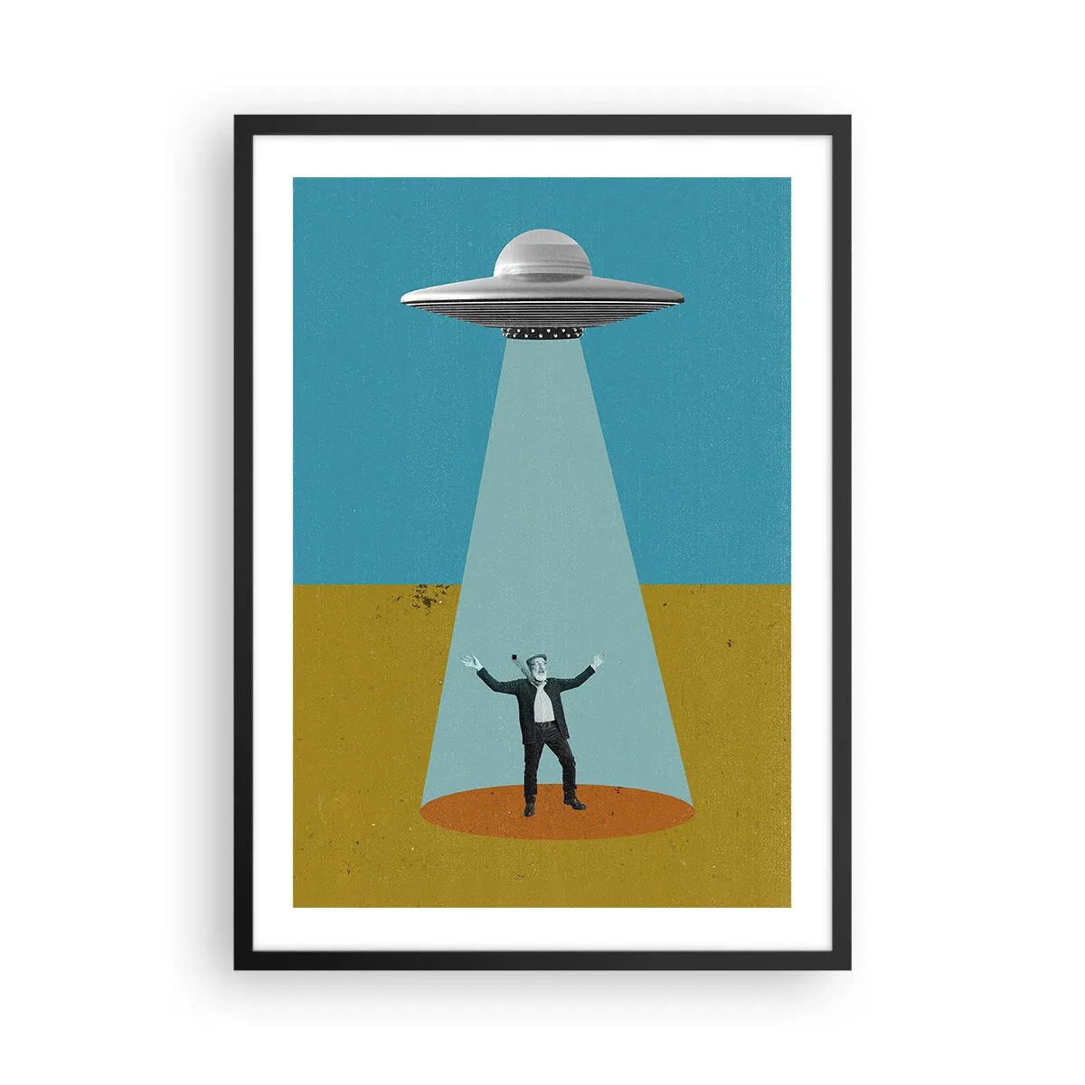 Poster in black frame - Retro illustration of a UFO abduction - 50x70cm - Close Encounter - Modern wall decoration for the living room and bedroom ARTTOR