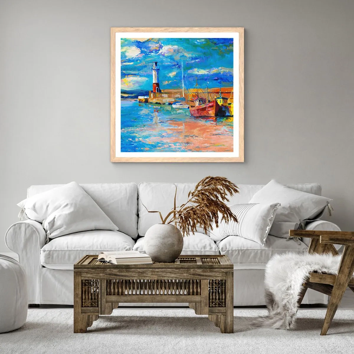 Poster in light oak frame - Afternoon in a Rainbow Bay - 50x50 cm