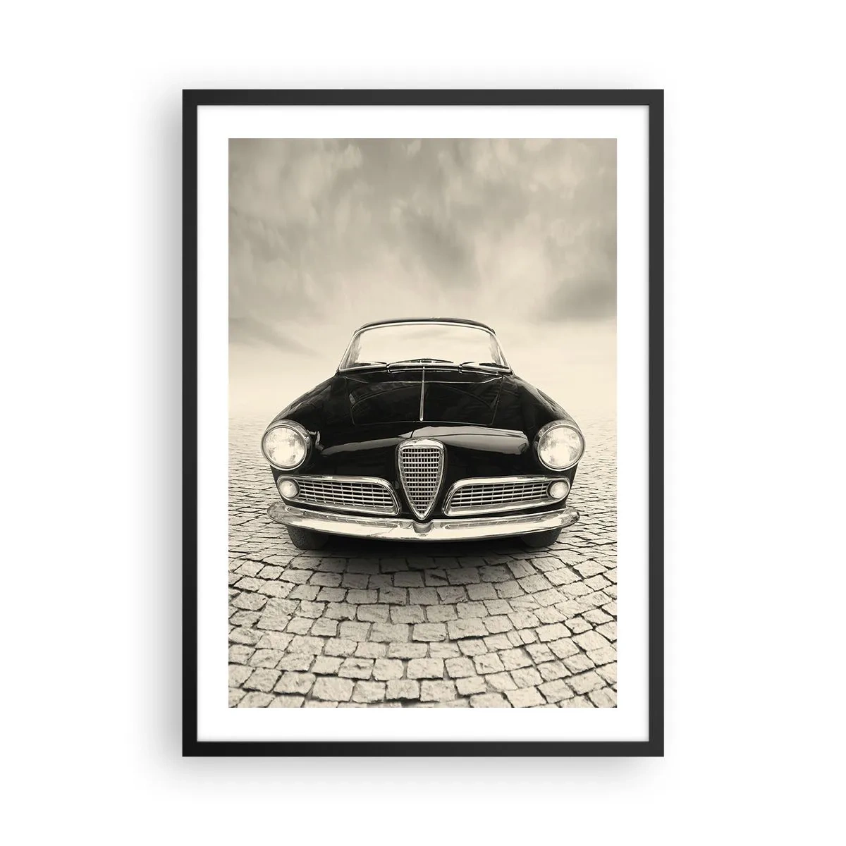 Poster in black frame - The front of a classic car on a cobblestone street - 50x70cm - How Can You not Love Me? - Modern wall decoration for the living room and bedroom ARTTOR