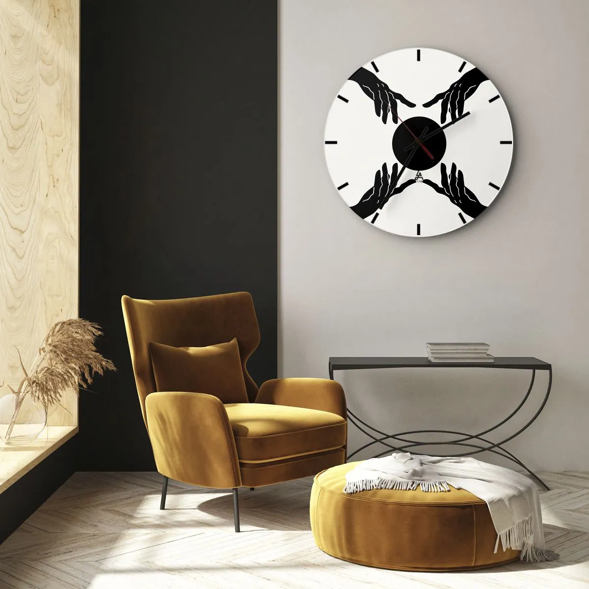 Wall clock - Clock on glass - Black hands surrounding a dark circle on a light background - 30x30cm - Secret Sign - Modern wall decoration for the living room, kitchen, and bedroom ARTTOR