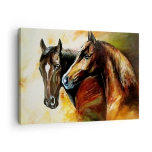 Canvas picture - A pair of horses in a pictorial composition - 70x50cm - Twice More Charm - Modern wall decoration for the living room and bedroom ARTTOR