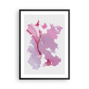 Poster in black frame - Abstract map in shades of pink and purple - 50x70cm - Map of a Pink World - Modern wall decoration for the living room and bedroom ARTTOR