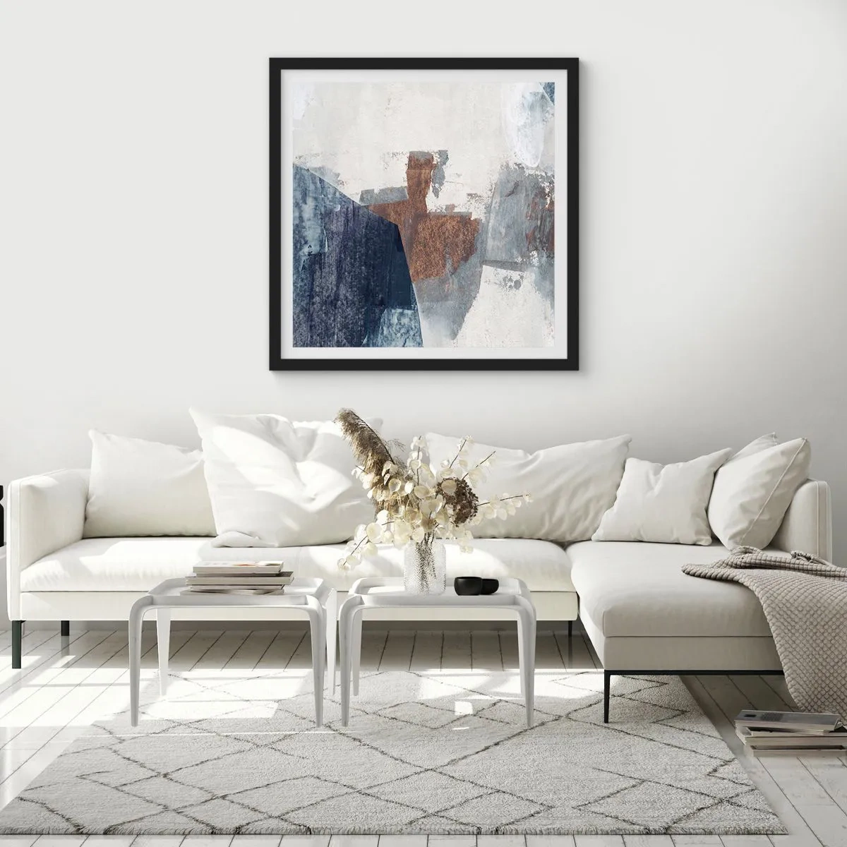 Poster in black frame - Blue and Brown Shapes - 40x40 cm