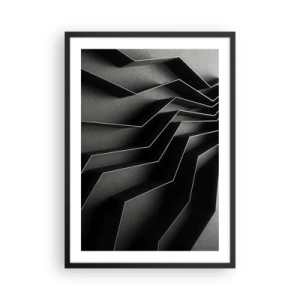 Poster in black frame - A black and white composition of geometric, spatial structures - 50x70cm - Spacial Order - Modern wall decoration for the living room and bedroom ARTTOR