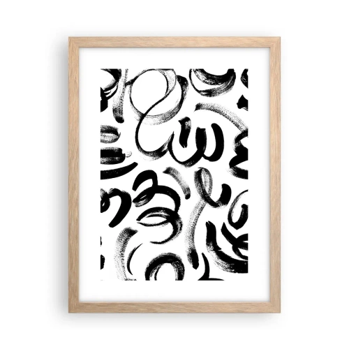 Poster in light oak frame - Black on White - 30x40 cm