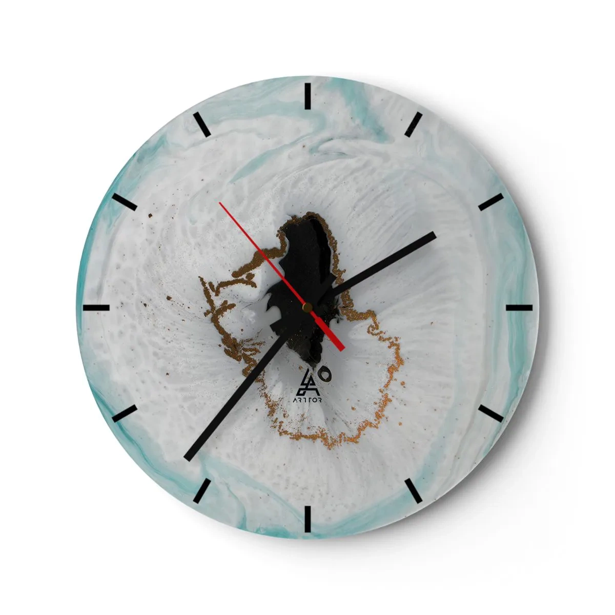Wall clock - Clock on glass - Abstract pattern with a geode effect and gold accents - 30x30cm - Into de Deep - Modern wall decoration for the living room, kitchen, and bedroom ARTTOR
