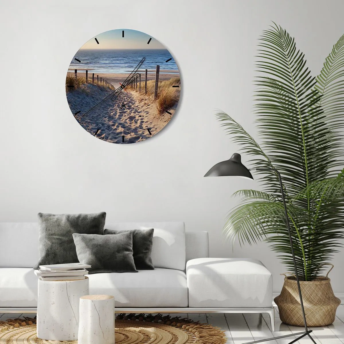 Wall clock - Clock on glass - Sound of the Sea, Singing of the Birds, Wild Beach among Grass - 30x30 cm