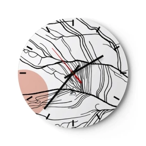 Wall clock - Clock on glass - Artistic black lines resembling twigs on a white background - 30x30cm - In a Web of Twigs - Modern wall decoration for the living room, kitchen, and bedroom ARTTOR