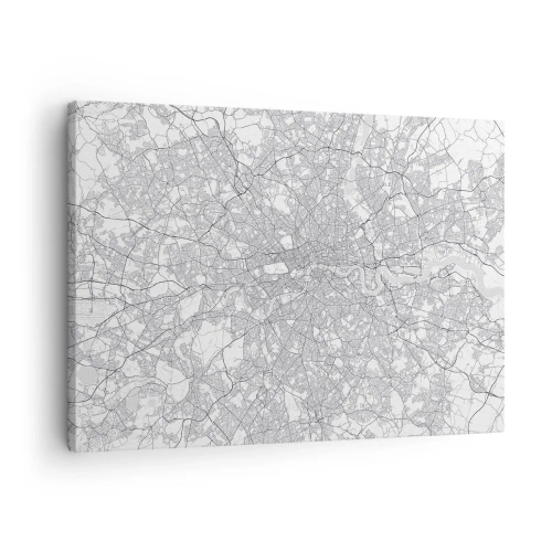 Canvas picture - A minimalist city map in shades of gray - 70x50cm - Map of London Maze - Modern wall decoration for the living room and bedroom ARTTOR