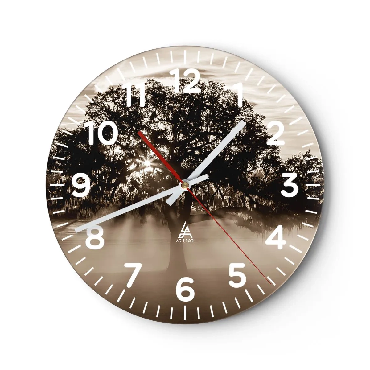 Wall clock - Clock on glass - Tree of Good Knowledge - 30x30 cm