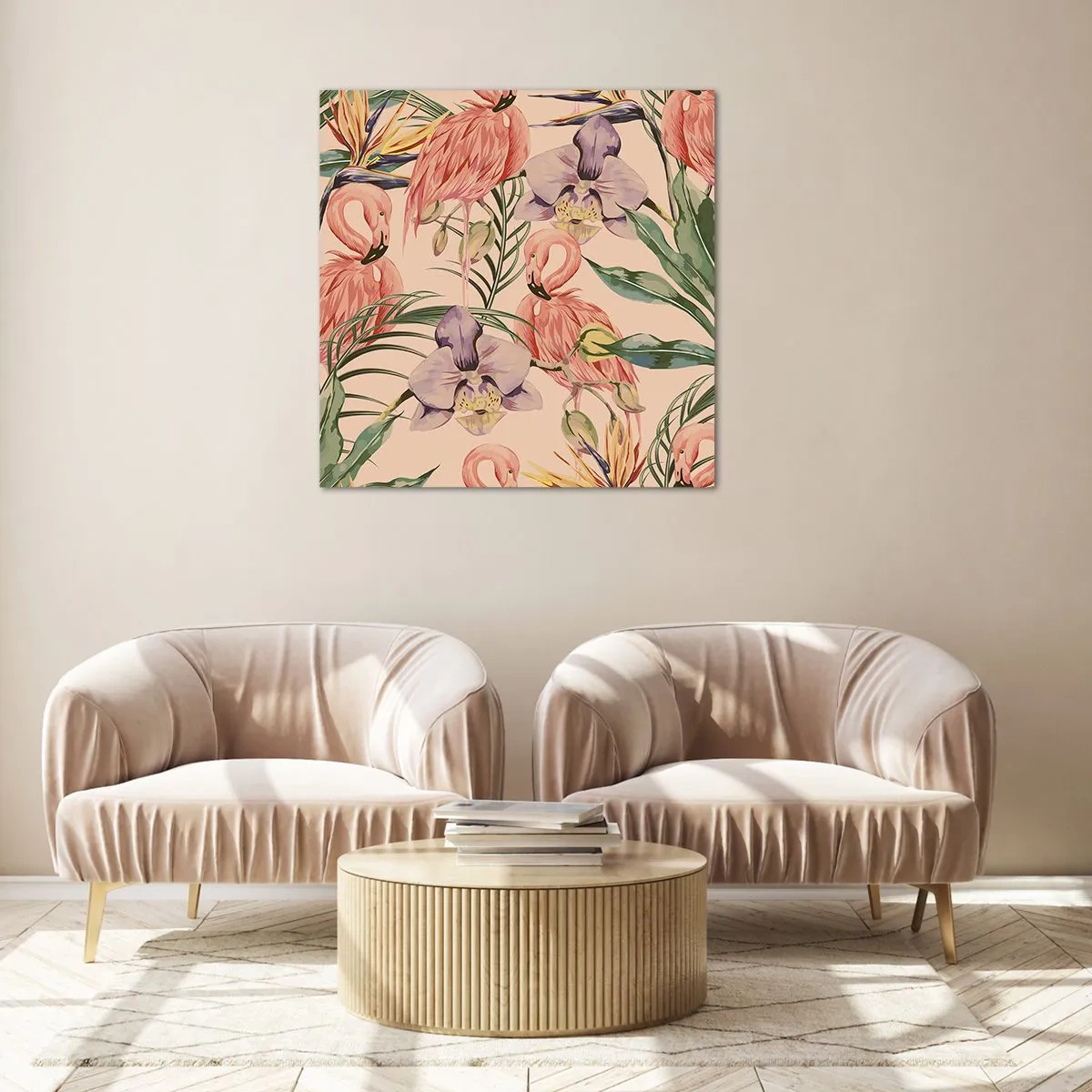 Glass picture - Pink Ballet among Flowers - 30x30 cm