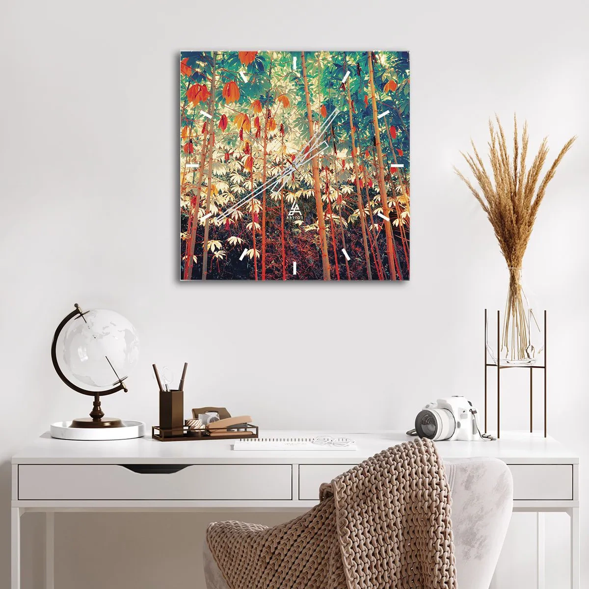Wall clock - Clock on glass - Secret Life of Leaves - 30x30 cm