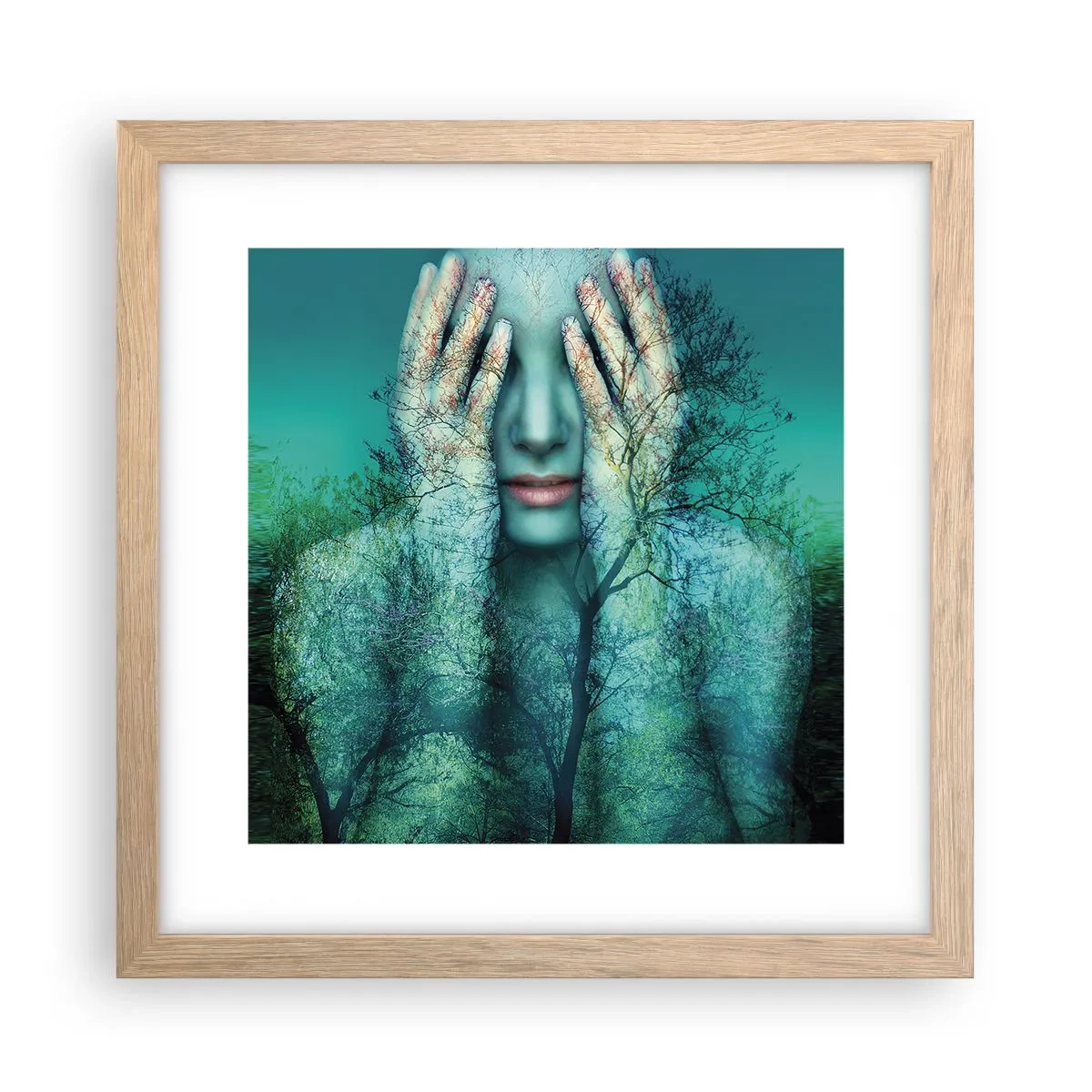Poster in light oak frame - Submerged in Blue - 30x30 cm