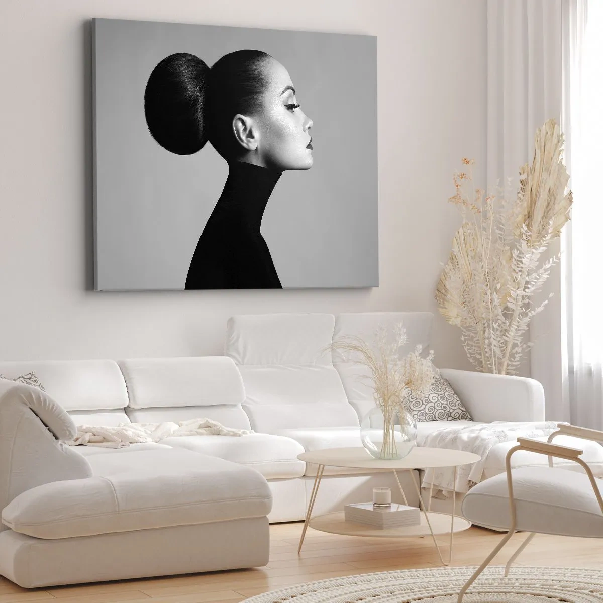 Canvas picture - Profile of a woman in black and white with an elegant bun - 70x50cm - Modern Nefretete - Modern wall decoration for the living room and bedroom ARTTOR