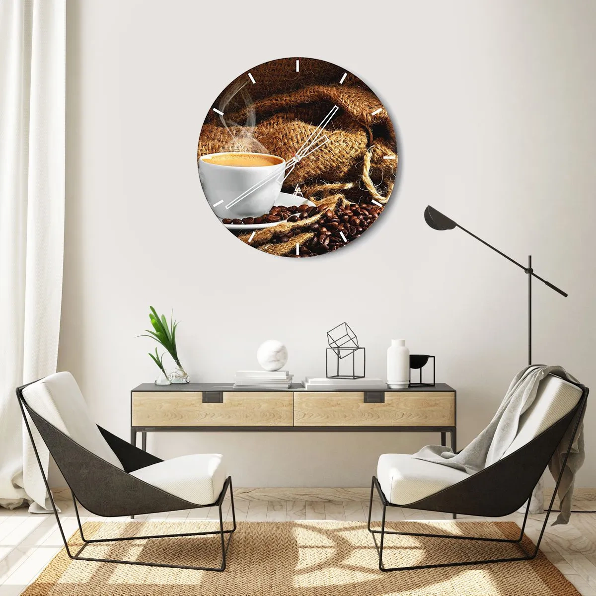 Wall clock - Clock on glass - Smell of a Mocha and Density of a Honey Drink - 40x40 cm