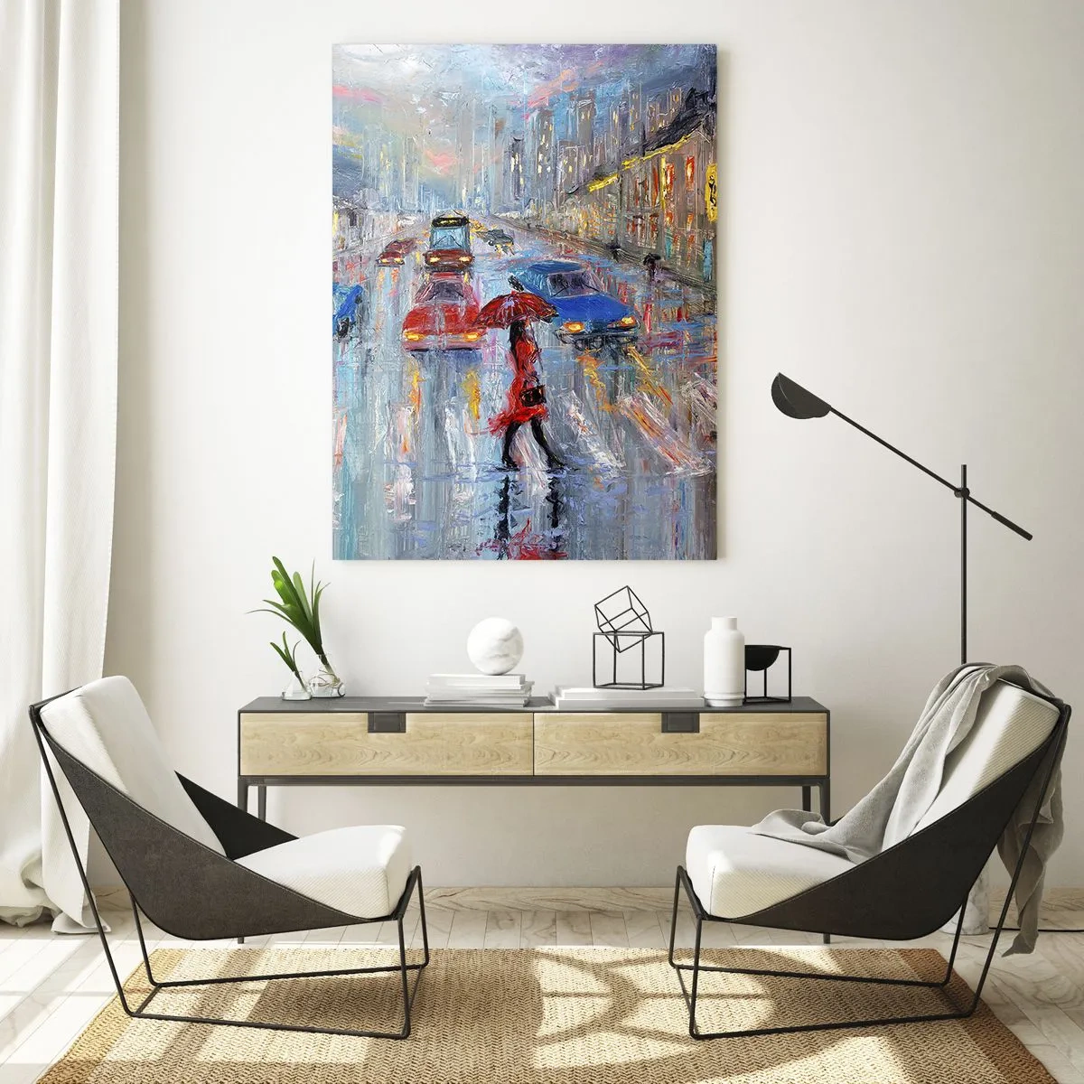 Glass picture - Rainy Afternoon in a City - 70x100 cm