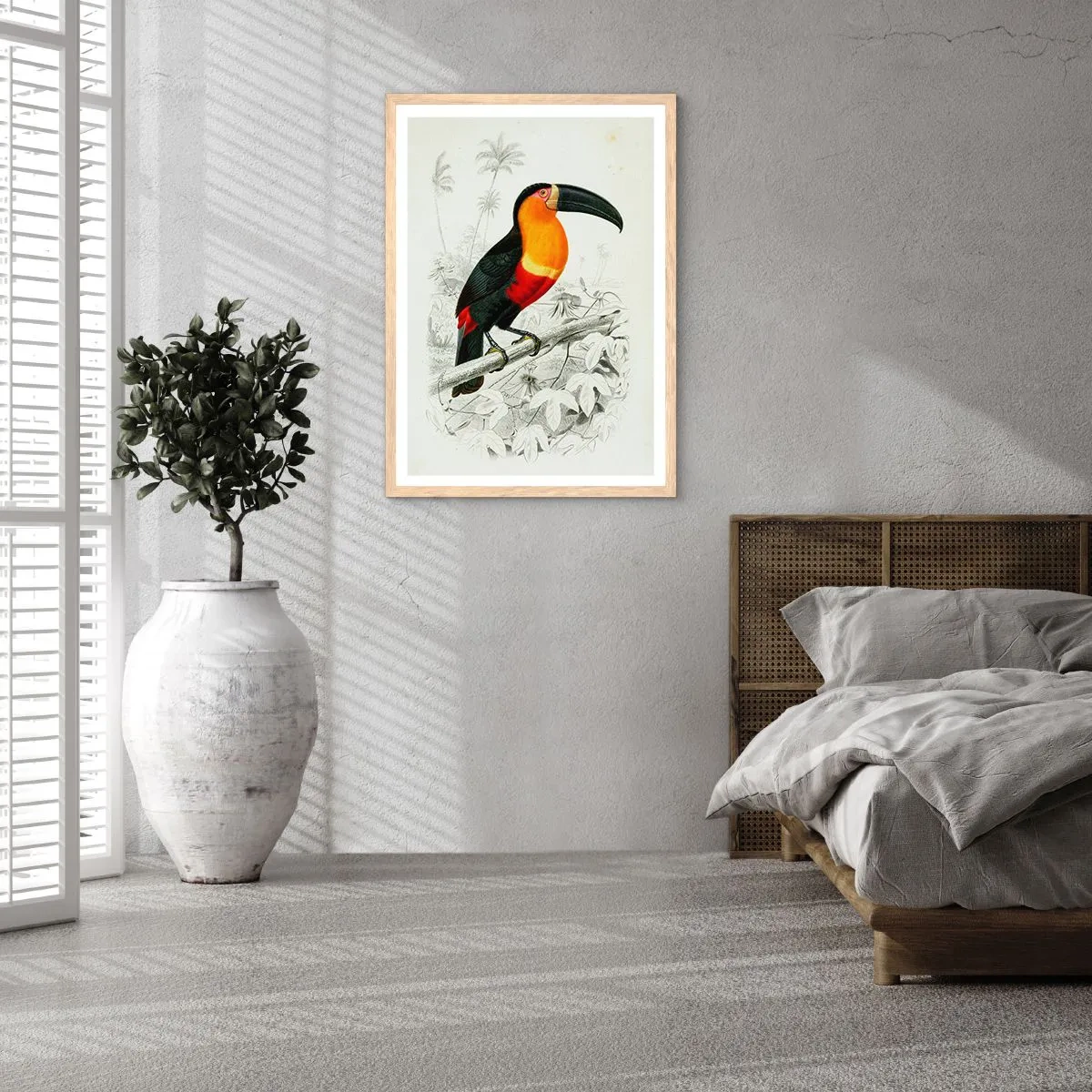 Poster in light oak frame - Bird Colours - 70x100 cm